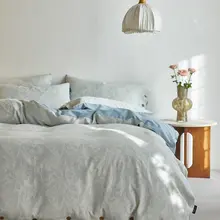 ボタン付き三層シフォンコットン製フラワーパターン寝具セット【高級感ある全棉・春夏秋冬用】（セットアップ対応）