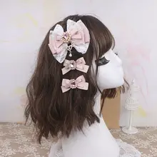 パール手作りリボンヘアアクセサリー【可愛い・水晶飾り・クリップタイプ】（セットアップ対応）