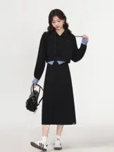 黒の学院風トップスとハイウエストスカート【女性用・シンプル・コーディネート可能】（セットアップ対応）