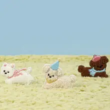 可愛い犬の刺繍ワッペン【毛足が長い・DIY装飾用・スマホや手帳に貼れる自粘着タイプ】