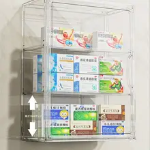 透明壁掛け薬収納ボックス【薬品仕切り・アクリル製・穴あけ不要】