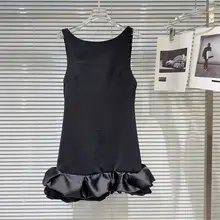 キャミワンピース レディース フリルヘム バックオープン きれいめ 上品 甘め サマー