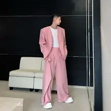 春用 デザイナーズ メンズカジュアルジャケットセット【ノーカラー・ウエスト広め・パンツ付き】
