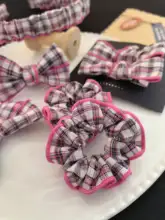 高密度焼き縁バブルチェック筒状リボン付きカチューシャ【ハンドメイドDIY・ペット用リボン】