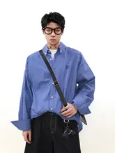 MRNEARLY 男性用 カジュアルデザイン ブルーチェック 長袖シャツ【ヴィンテージスタイル・秋用】