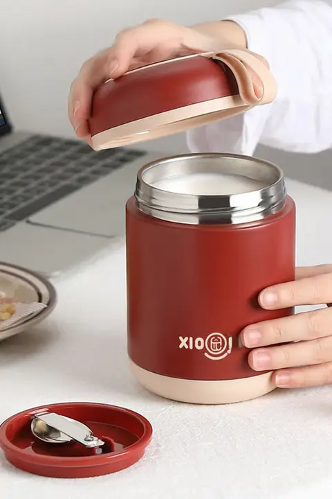 真空ステンレス製 ブreakfastカップ【フタ付き・スプーン付き・携帯用】