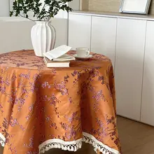 フランス風ヴィンテージ刺繍テーブルクロス【高級感・花柄・ダイニング・ラウン ドテーブル用】（セットアップ対応）