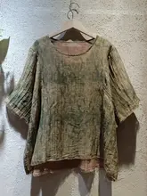 夏用 軽やかで透け感のある麻リネンプリントトップス【ゆったりシルエット・カジュアルデザイン】（セットアップ対応）