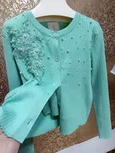 高級感ある薄荷色の花柄UVカット対応空調カーディガンとキャミソール（セットアップ対応）