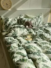 トロピカルフォレストデザインのミニマリスト北欧風リーフ柄全棉四点寝具【ホテルスタイル・清潔感】（セットアップ対応）