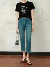 9分デニムパンツ 女性 高弾力 ライクラ ハイウエスト スリム ストレートパンツ スリム効果