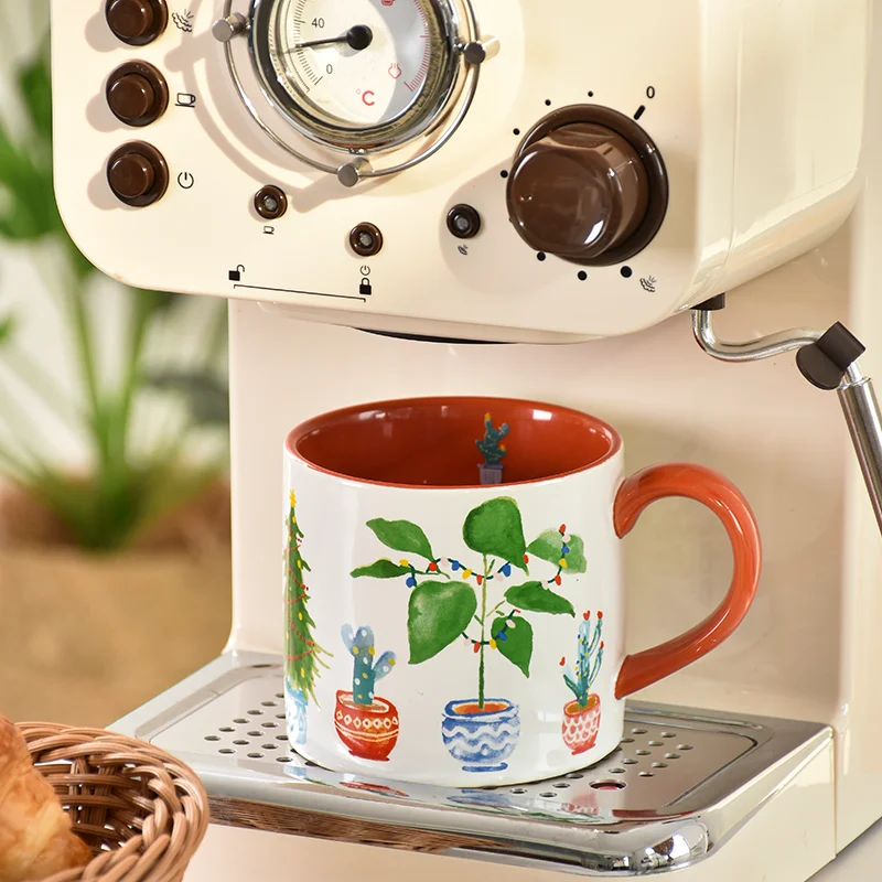 マグカップ セラミック 観葉植物モチーフ 爽やか ナチュラル おしゃれ 日常使い カフェタイム「PiaJi」