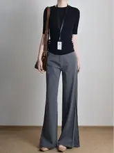 グレーのワイドパンツ【高身長向き・夏用・フィット・シンプルデザイン】（セットアップ対応）