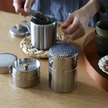 手作りステンレススチール茶葉缶【ハンマートーン仕上げ・二重密閉】