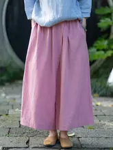 感あふれる麻製ワイドレッグパンツ【エレガントデザイン・ウエストゴム】（セットアップ対応）