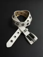 アーチデザインのビンテージ風 穴あけ不要の金属バックル付きウエストベルト【ユニーク・パンキッシュ・レトロ・Y2Kスタイル】
