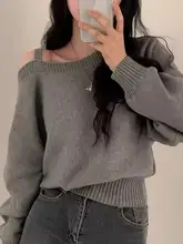 デザイン性のある片肩露出ニットセーター【バットウィングスリーブ・ウエストフィット・ショート丈】