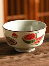 西瓜柄の個人用精致ボウル【五寸・陶器製・食器】