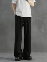 黒のストレートパンツ【高腰・微フレア・カジュアルスーツ】（セットアップ対応）