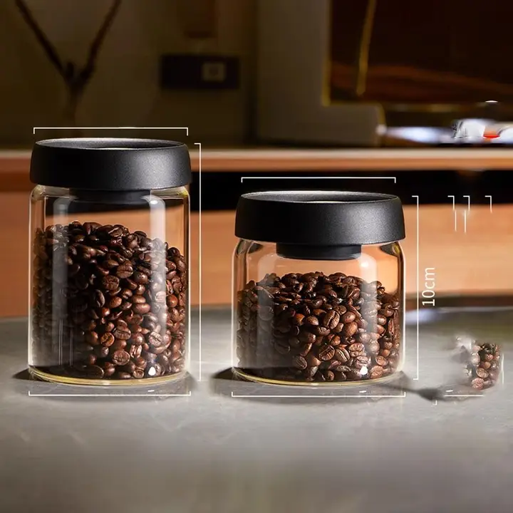 ガラス製真空密封コーヒー豆保存容器【食品グレード・家庭用・茶葉やコーヒー粉の収納に適する】