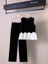 上質なサテンノースリーブトップス【女性用・着回ししやすい・スリムフィット】とストレートパンツ（セットアップ対応）