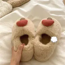 可愛らしいマッシュルームヘッドの厚底コットンルームシューズ【冬用・外履き・ふわふわ】