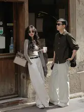 ニットシャツ 女性 秋 Uネック ギャザー デザイン スリム カラーコンビネーション 長袖