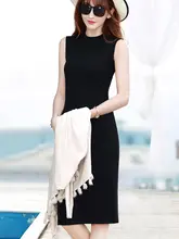 リブハーフハイネックノースリーブワンピース【夏用・フィット感ある中長丈】