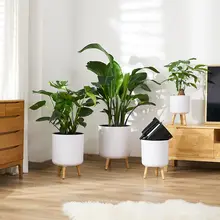 モダンデザインの自動吸水機能付き大号プラスチック花盆【スタンド付き・リビング用・観葉植物用】
