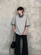 Tシャツ メンズ 半袖 シャツカラー フェイクレイヤード パッチワーク オーバーサイズ カジュアル 夏 おしゃれ トレンド 「MARTHENAUT」