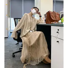 美しいデザインのニットワンピース【フレンチスタイル・秋冬用・小柄対応】（セットアップ対応）