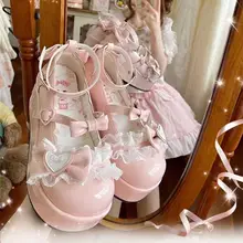 かわいいレースデザインのラブリーロリータシューズ【丸トウ・厚底・ベルト付き】