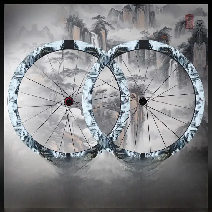 West Biking 山水画デザインのカーボンファイバー製ロードバイクホイール【真空開口一体胎槽】
