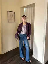 春用レース切替デザインのワイドストレートデニムパンツ【リメイク風・ゆったりフィット】