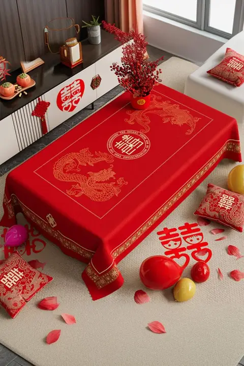 婚礼用 赤色 結婚テーブルクロス【喜字デザイン・お祝い用】