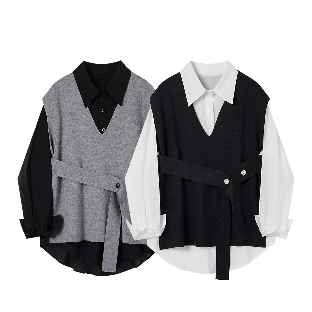 doublet 23ss：冬用ニットベストと長袖シャツのセットアップ対応スタイル