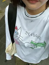 アメリカンカレッジ風コットン長袖Tシャツ【カジュアル・猫デザイン・ゆったりシルエット】