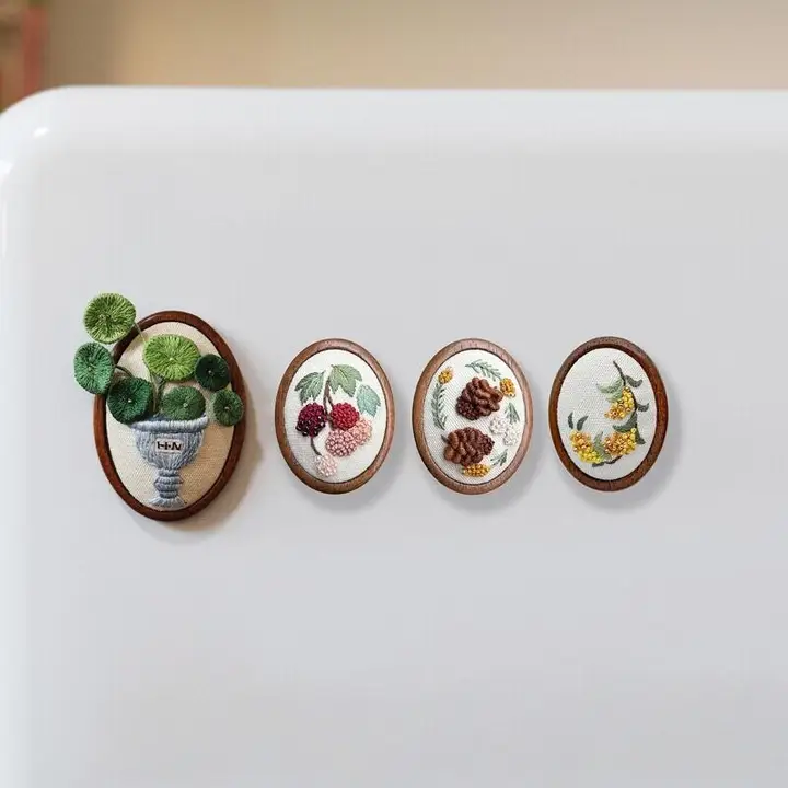 DIY立体刺繍用緑植物キット【木製マグネット付き・インテリア装飾用】