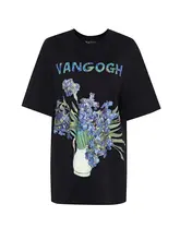 デザイン性高いグレーのTシャツ【女性用・短袖・印刷・ルーズフィット】