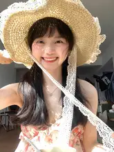 リネン編みの夏用レースデザインハット【紫外線対策・ビーチ用】