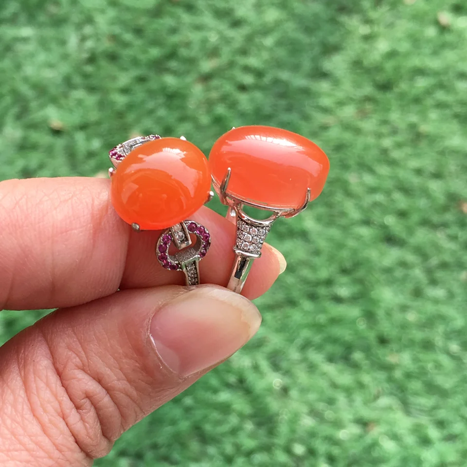 天然南紅瑪瑙のチェリーレッドリング【S925シルバー・ローズゴールド装飾】