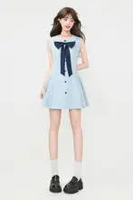 ミニワンピース レディース ノースリーブ 2WAY ブルー きれいめ フェミニン 夏 「KEIKO」