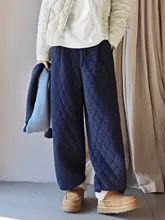 デザインのダイヤモンドキルティングパンツ【コットン素材・女性用・スリム効果】（セットアップ対応）
