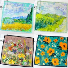 スカーフ レディース シルク100% 繻子織り 花柄 アート柄 上品 きれいめ