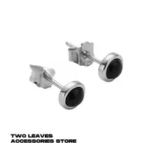 TWO LEAVES S925シルバー製 ブラックオニキスピアス【ユニセックス・トレンド・ストリートアクセサリー】