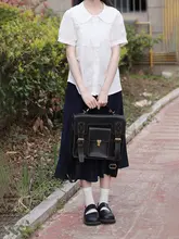 ダークブルー半身スカート【夏用・小柄向け・ドレープ感・コットン100%・白いダッペルカラーシャツ付き】