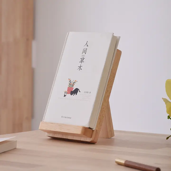 角度調整可能な木製ブックスタンド【図書館・書店用・デスクトップ用】