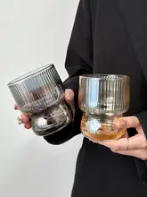 ストライプデザインのカフェスタイルグラスタンブラー【高級感・冷飲用・家庭用】