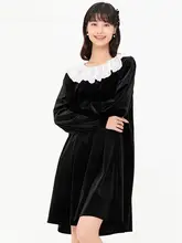 Lagogo ヘプバーン風 ベルベットワンピース【春秋用・ゆったりした子供服・小さな黒いドレス】