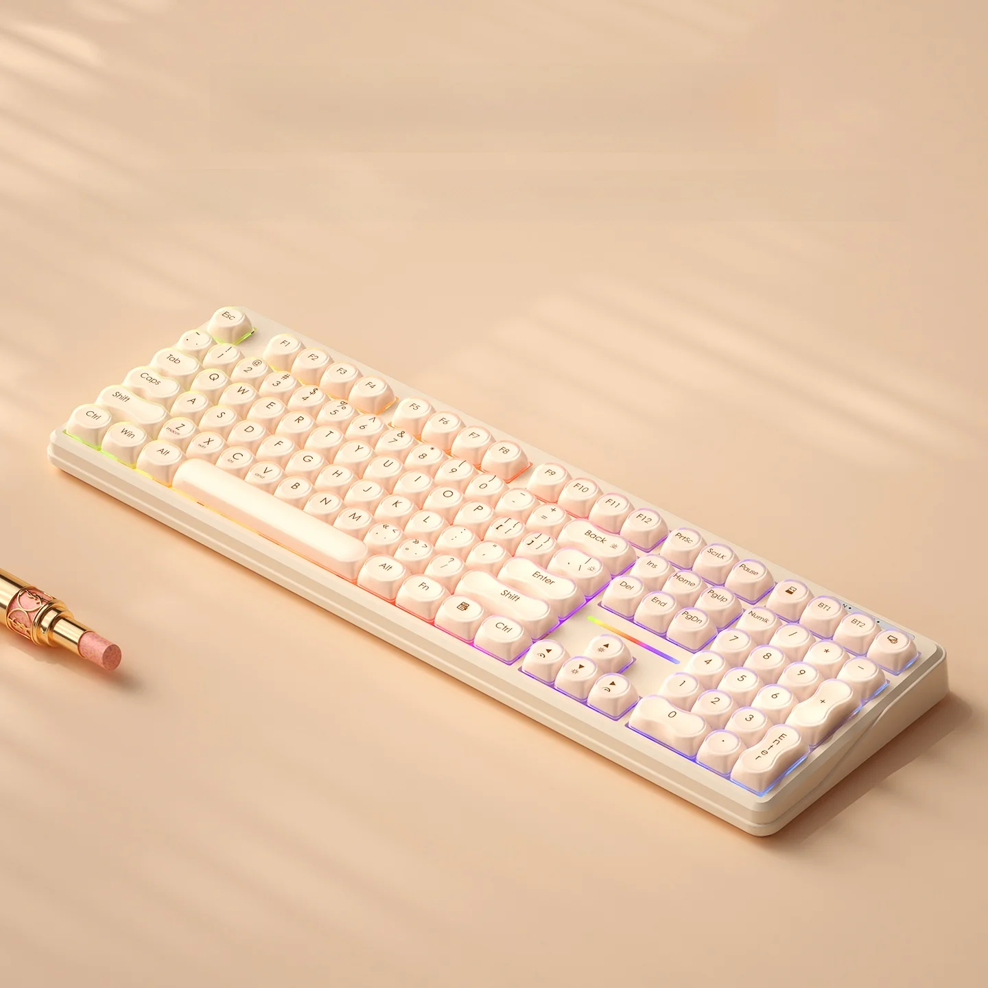 B．O．W K108無線Bluetoothキーボード：女性向けデスクトップ用のRGB照明と人体工学設計